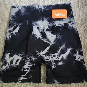 YEKILUS Women's Tie-Dye High Waist Seamless Gym Yoga Shorts - Black